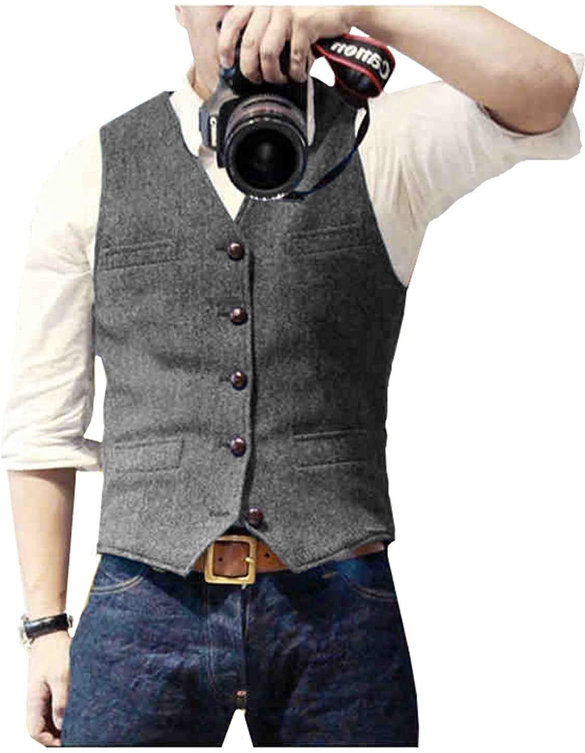 Men's Suit Vest V Neck Wool He - Men Formal Wear Vest recension och pris