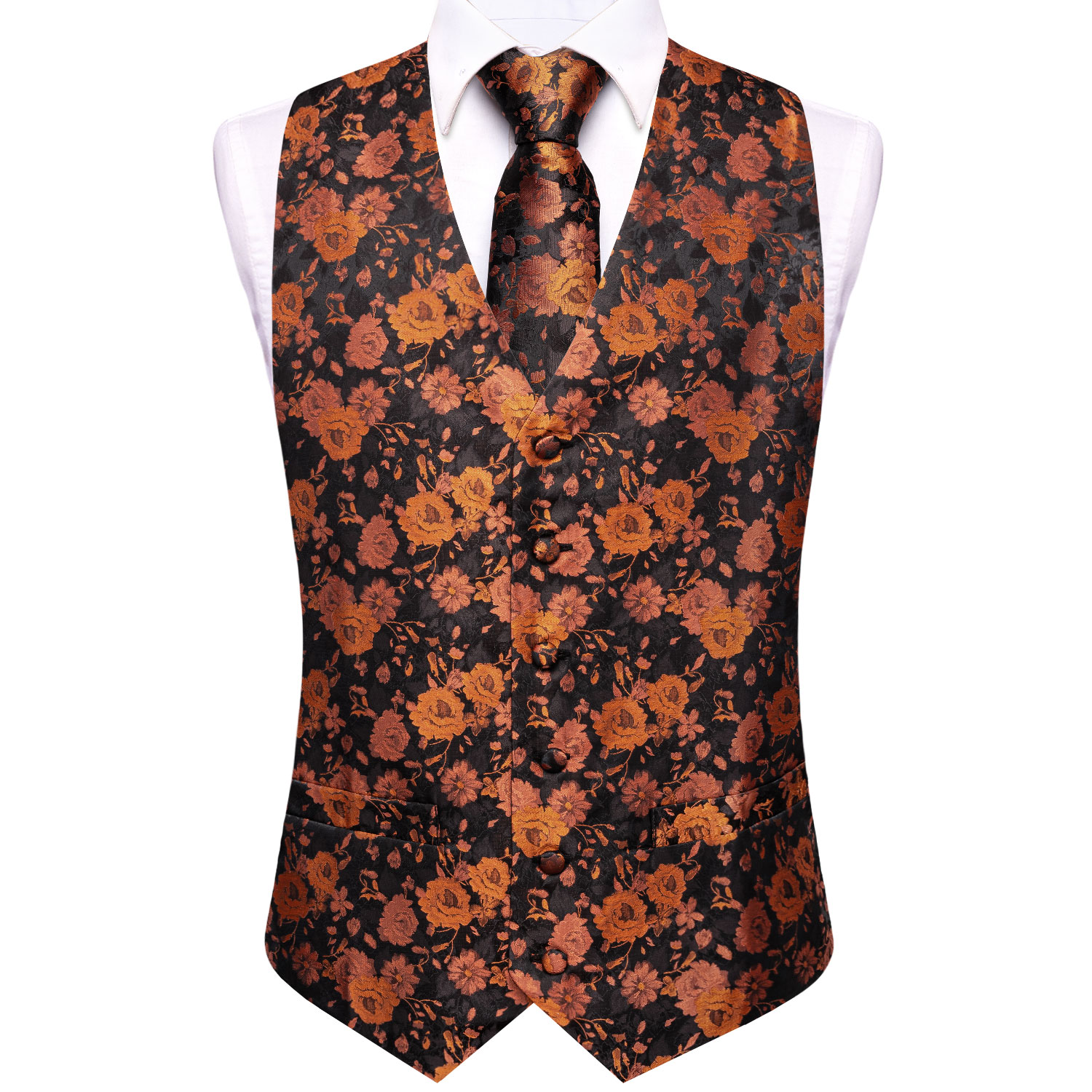Black Brown Floral Mens Waistc - Formal Vest Waistcoat recension och pris