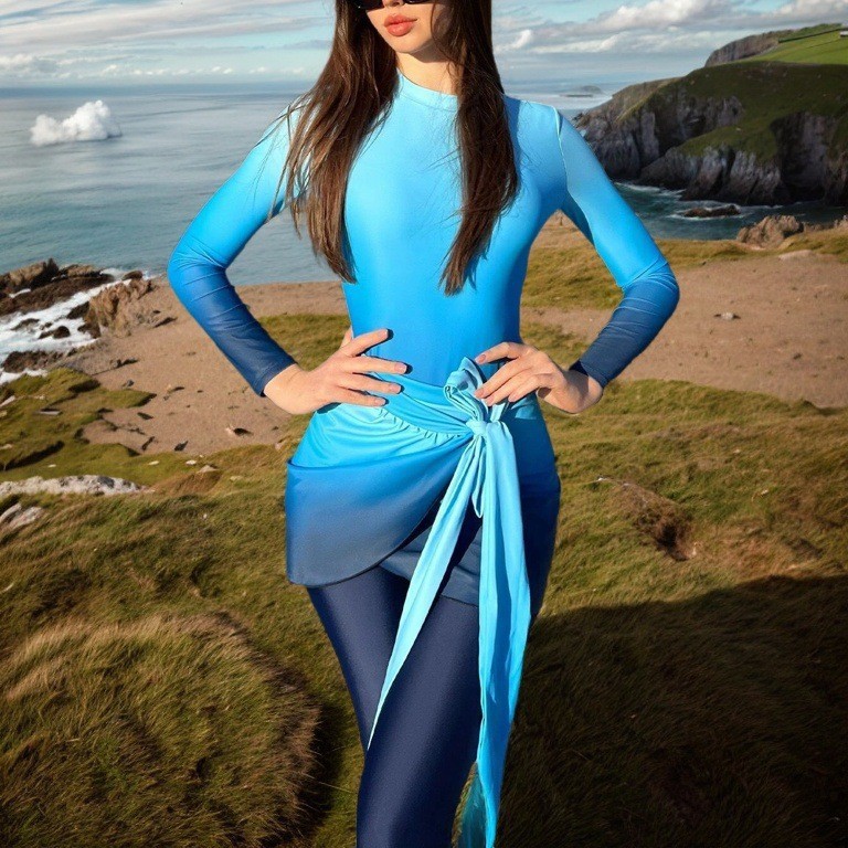 Blue Long Sleeve Swimsuit High - Slim Fit Suit Set recension och pris