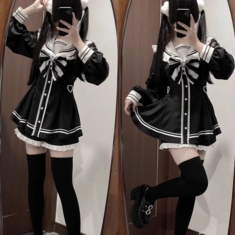Jirai Kei Sailor Black Dress L - Slim Fit Suit Set recension och pris
